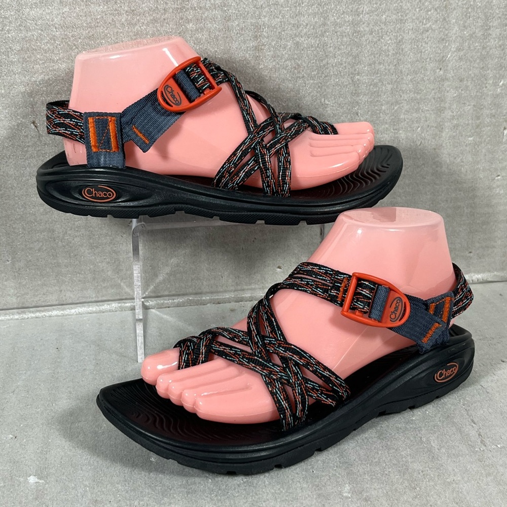 Chaco Women's ZX/2 Classic Navy/Orange/Light Blue Sandals Size 8 - Picture 1 of 11